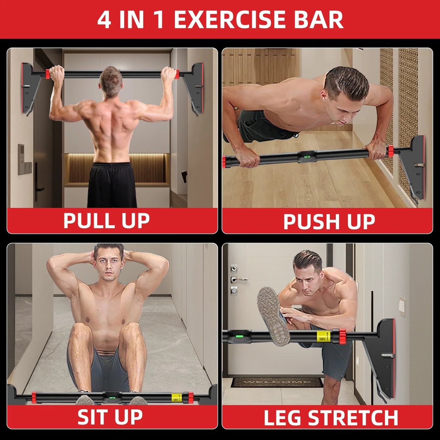 Pull up Bar for Doorway,Home Indoor Chin up Bar with No Screws, No Punching Adjustable Width Pull up Bar[76-95Cm], Maximum Load Capacity 250Kg.